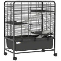 PawHut Gabbia per Conigli in Acciaio a 4 Livelli con Piattaforme, Rampe, Ruote, Serbatoio Acqua e Vassoio Rimovibile, Nero(m-11)