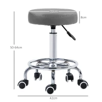 Vinsetto PU Leather Rolling Stool, Height Adjustable Stool Chair with Wheels for Salon, Massage, Spa, Grey(m-3)