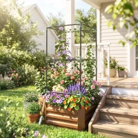 Outsunny Hochbeet mit Rankgitter Pflankasten mit Rankhilfe, offener Boden, wetterbeständig, 61 cm x 61 cm x 140 cm, Braun(m-8)