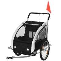 HOMCOM Remolque de Bicicleta para Niños de 2 Plazas con Amortiguadores y Barra 142x85x105 cm Blanco(m-1)