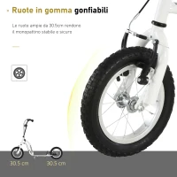 HOMCOM Monopattino con Manubrio Regolabile, Ruote Grandi, 2 Freni e Telaio in Metallo, per Bambini 5+ Anni, Max 100kg, 120x58x85-95cm, Bianco(m-6)