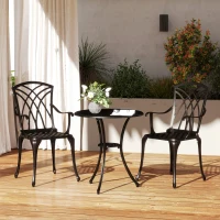 Outsunny 3 Pieces Garden Dining Set for 2, Cast Aluminium Outdoor Dining Set with 2 Armchairs and Round Dining Table with Parasol Hole, Garden Furniture Bistro Set, Bronze Tone(m-10)