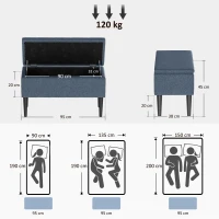 HOMCOM Banc de rangement coffre de rangement revêtement bouclette, pieds en bois de caoutchouc 95 x 38 x 45 cm bleu(m-3)