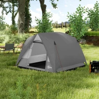 Outsunny Camping Tent, Easy Set Up 2-3 Man Tent with Sewn-in Groundsheet, 3000 mm Dome Tent w/ Mesh Windows, Dark Grey(m-10)