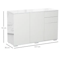 HOMCOM High Gloss Side Cabinet, Push-Open Design with 2 Drawers and 2 Cabinets for Living Room, 74H x 117W x 36Dcm, White(m-3)