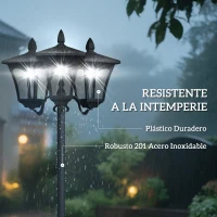 Outsunny Farola Solar de Jardín con 3 Luces LED Impermeable IP44 Sensor de Noche Farol de Exterior 51,5x47x182,5cm Negro(m-7)