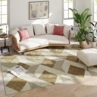 HOMCOM Tapis salon 230 x 160 cm poils courts lavable en machine hypoallergénique pour salon, chambre à coucher, bureau, jaune(m-9)