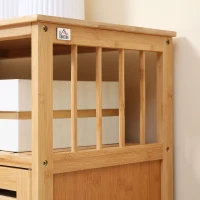 HOMCOM Aparador para Salón de Bambú con 3 Puertas Ranuradas Estantes para Comedor Cocina Entrada Natural 100x35x82 cm(m-9)