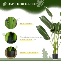HOMCOM Albero Artificiale di Banano 160 cm con Vaso e 10 Foglie Realistiche, Pianta Finte Tropicale per Decorazioni Interni ed Esterni, Verde(m-3)