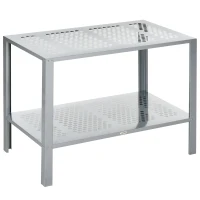 Outsunny 2-Tier Plant Stand, Corner Plant Shelf for Outdoor and Indoor Storage Organizer, Freestanding Flower Rack with Steel Frame, Mesh Board, Silver(m-1)