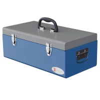 DURHAND Caisse boite à outils en métal transportable avec 3 poignées, 2 loquets, dim. 50L x 26l x 18,5H cm, bleu(m-1)