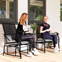 Outsunny Gliding Jack and Jill Seat, with Glass-Top Table - Black(m-2)
