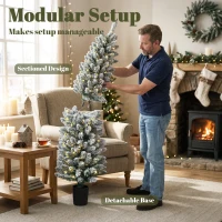 HOMCOM Prelit Snowy Flocked Artificial Christmas Tree Set of 3, Slim Xmas Tree with PVC Tips, 3FT+4FT+5FT(m-7)
