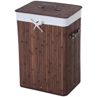 HOMCOM Cesto Portabiancheria in Bambù con Coperchio e Sacco in Tessuto Rimovibile, 40x30x60cm, Marrone(m-11)