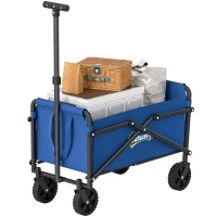 Outsunny 62L Festival Trolley on Wheels, Portable Small Folding Trolley Cart, 60kg Heavy Duty Collapsible Foldable Wagon with Adjustable Handle and Carrying Bag for Beach, Camping, Garden, Blue(m-11)
