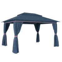 Outsunny 3 x 4 m Outdoor Garden Gazebo with Netting and Curtains, UPF50+ Patio Gazebo Permanent Pavilion Canopy, Dark Blue(m-1)