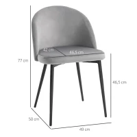 HOMCOM Set di 2 Sedie per Sala da Pranzo e Cucina Imbottite in Velluto, 49x50x77cm, Grigio(m-3)