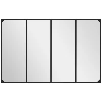 HOMCOM Miroir mural verrière rectangulaire style industriel, horizontal ou vertical avec 4 crochets, en métal noir 109 x 69 cm(m-12)