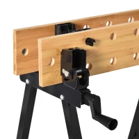 HOMCOM Banco da Lavoro Pieghevole con 4 Morse, Riga e Goniometro, Portata 150 kg, Nero e Legno(m-9)