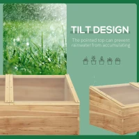 Outsunny Wooden Cold Frame Greenhouse Garden Polycarbonate Grow House  with Independent Openable Top Covers for Flowers, Vegetables, Plants, 100 x 50 x 36 cm, Natural(m-4)
