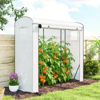 Outsunny Mini Greenhouse, Garden Tomato Growhouse with Roll-Up Door and 2 Mesh Windows, PE Cover, 200 x 75 x 188 cm, White(m-10)