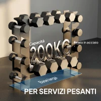 SPORTNOW Rastrelliera Porta Manubri a 4 Livelli in Acciaio, Capacità 200 Kg, 70x21x55 cm, Nero(m-7)