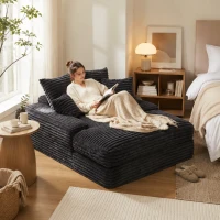 Luxueuze ribfluwelen slaapbank, multifunctionele slaap- met 4 afneembare, 175x137x63 cm, Grijs(m-2)