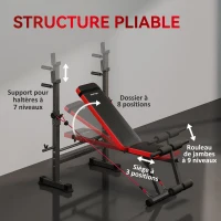 SPORTNOW Banc de musculation complet multifonction avec dossier réglable, repose-jambes et support de poids 147x109x122cm noir(m-7)