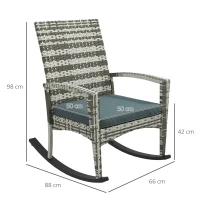 Outsunny PE Rattan Garden Rocking Chair, Outdoor Rocking with Cushion, 160 KG Capacity Wicker Garden Armchair Rocker with Metal Frame for Patio, Porch, Balcony, Light Grey(m-3)