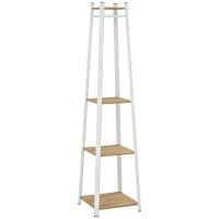 HOMCOM Kleiderständer, Trapez-Design, dreistufig, 8 Doppelhaken, Stahll, Weiß+Eiche(m-1)