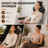HOMCOM Cuscino Massaggiante Schiena Collo con Riscaldamento e 4 Nodi Shiatsu, per Casa, Ufficio, Auto, Nero(m-7)