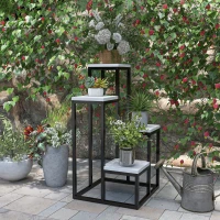 Outsunny Blumenregal, 4 Etagen, Indoor & Outdoor, Metallrahmen, 34L x 34B x 70H cm, Schwarz+Weiß(m-10)