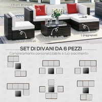 Outsunny Set Mobili da Giardino in Rattan PE 4 Poltrone 1 Pouf 1 Tavolino in Vetro Temperato 2 Cuscini(m-7)