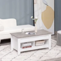 HOMCOM Table basse plateau relevable, table de salon avec étagères et compartiment caché,105 x 50 x 49-62,5 cm pour salon, chambre, aspect marbre gris(m-10)