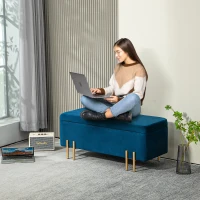 HOMCOM Sitzbank, Polsterbank mit Stauraum, Metall, Kautschukholz, Schaumstoff, 100 x 40 x 42 cm, Dunkelblau(m-10)