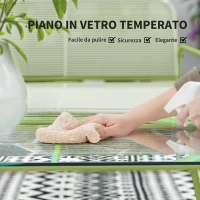Outsunny Salotto da Esterno in Rattan PE con Divanetto, 2 Poltroncine e Tavolino con Piano in Vetro, Verde(m-6)