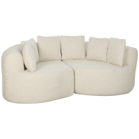 HOMCOM Sofá 3 Plazas Curvado de Chenilla 188 cm con Asiento Profundo y 6 Cojines Crema