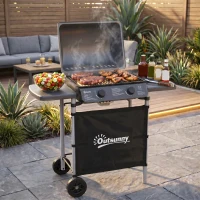 Outsunny 2 x 2.8kW Burner Gas BBQ - Grey(m-2)