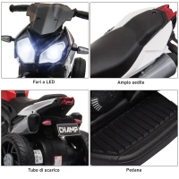 HOMCOM Moto Elettrica per Bambini 3-5 Anni, Batteria 6V con Pedale, Fari, Musica e Clacson, 3 km/h, Max 25kg, Rosso(m-5)