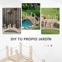 Outsunny Puente de Jardín de Madera con Pasamanos Puente Decorativo para Estanque Carga 5 kg 100x32x48 cm Natural(m-6)