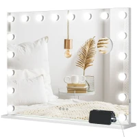 HOMCOM Hollywood Vanity Mirror with Lights, Large 80x62 cm Lighted Makeup Mirror with 3 Colour, 18 LED Bulbs, 10X Magnifying, USB Charging Port, Touch Screen, Tabletop or Wall Mounted Design, White(m-1)