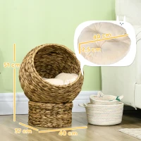PawHut Rattan Katzenkorb Katzenhöhle Katzenhütte Katzenbett mit Kissen Haustierbett Wasserhyazinthe Braun 40 x 37 x 51 cm(m-3)