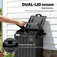 Outsunny 110 L Outdoor Bin with Dual Lid, Waterproof Plastic Trash Bin with Ashtray and Drip Tray, Garden Waste Trash Bin, Black(m-5)