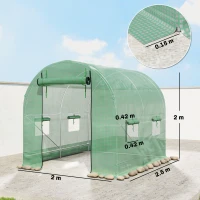 Outsunny Walk-In Garden Polytunnel Greenhouse with Steel Frame, PE Cover, Roll-Up Door and 4 Windows, 2.5 x 2m, Green(m-3)