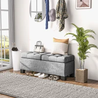 HOMCOM Panca Fondoletto Contenitore in Tessuto con Imbottitura Trapuntata, 116x41x47cm, Grigio(m-7)