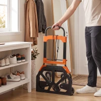 HOMCOM Heavy Duty Foldable Trolley on Wheels, Steel Folding Hand Truck, 75kg, Black and Orange(m-8)