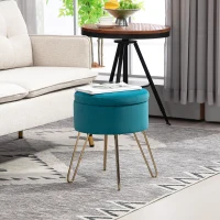 HOMCOM Pouf Contenitore 2 in 1 Uso Sgabello o Tavolino in Legno e Velluto Verde(m-10)