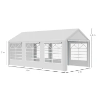 Outsunny Gazebo da Giardino 6x3 m con Finestre Laterali, 3 Stanze e Porte a Cerniera, Bianco(m-3)