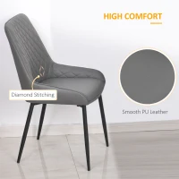 HOMCOM Set Of 2 Quilted PU Leather Dining Chairs with Metal Frame 4 Legs Foot Caps Home Seating Modern Stylish Executive Grey(m-4)