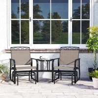 Outsunny Double Outdoor Glider Chair, 2 Seater Patio Rocking Chairs, Swing Bench with Tempered Glass Table, Breathable Mesh Fabric for Backyard, Garden, Porch, Brown(m-9)